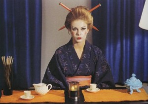 Star Dressed in Kimono with Sticks in Hair