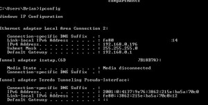 The Command Prompt Showing Ipconfig Results