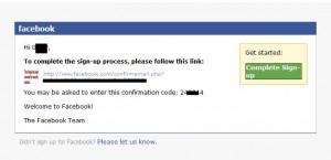 The email that will confirm your new Facebook account. 
