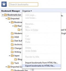 Export your bookmarks on this menu.