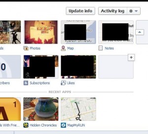 Photo showing various boxes on Facebook timeline