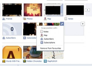 Photo of menu to swap boxes on Facebook timeline