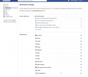 Photo showing notifications in Facebook Account Settings