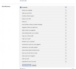 Photo of Facebook Account Settings showing unchecked boxes