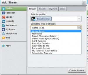 Photo of Hootsuite default streams.